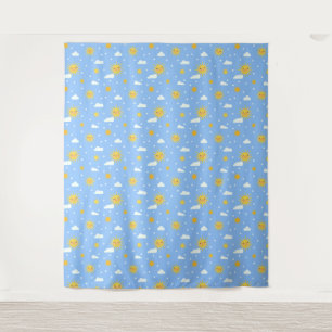 Blue Cloud Sky & Smiling Yellow Sunshine Kids Tapestry