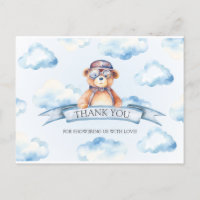 Blue Cloud Vintage Boy Bear Baby Shower 