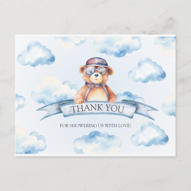 Blue Cloud Vintage Boy Bear Baby Shower  Postcard (Front)