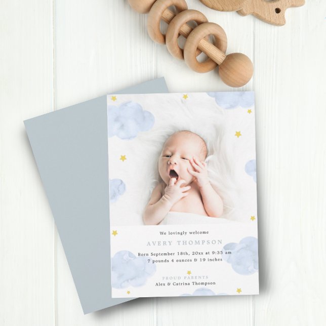 Blue Clouds Baby Boy Photo  Birth Announcements (Creator Uploaded)