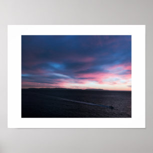 Blue Clouds Boat Sunset Colour Photography Poster