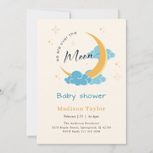 Blue Clouds Celestial Moon and Stars Baby Shower Invitation