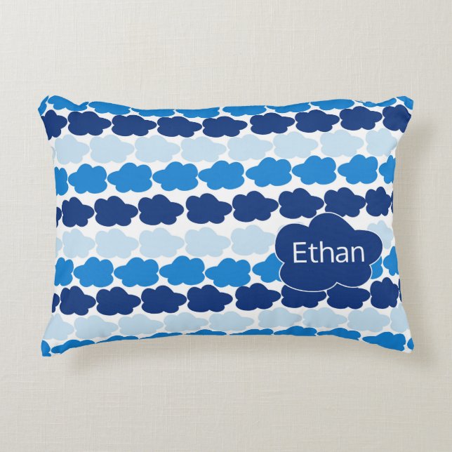 Blue Clouds for Boy with Name  Decorative Cushion (Front)