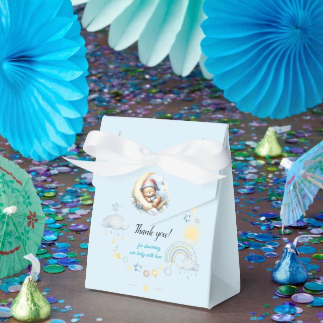 Blue Clouds Stars and Rainbow Sleepy Teddy Bear Favour Box (Party)