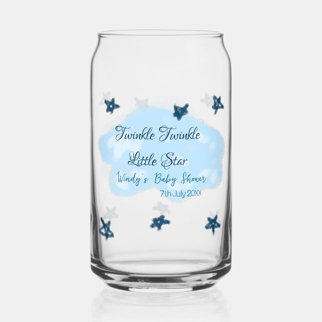 Blue clouds twinkle Twinkle Little Star baby showe Can Glass (Front)