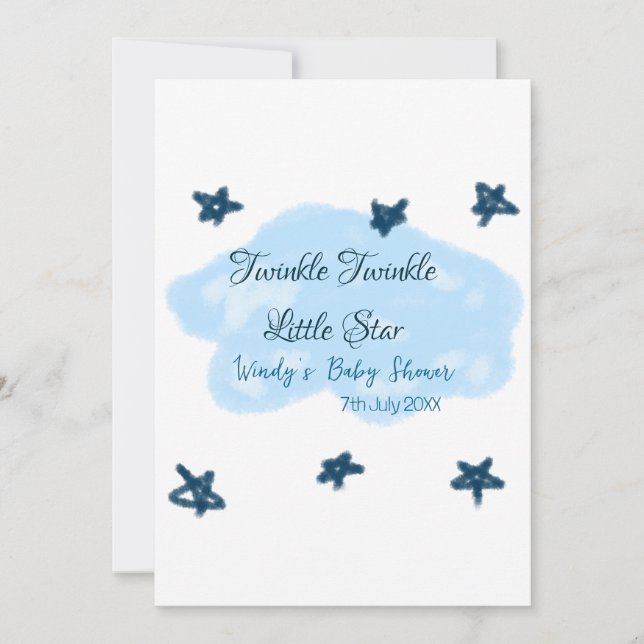 Blue clouds twinkle Twinkle Little Star baby showe Invitation (Front)