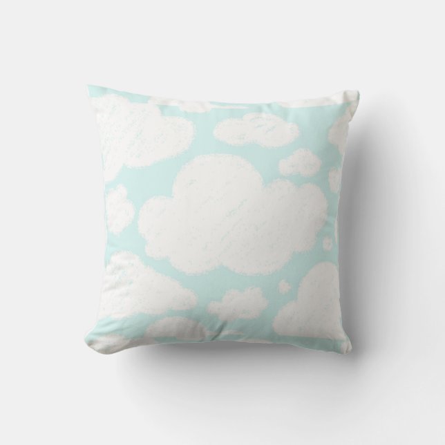 Blue Clouds Watercolor Baby Nursery Cushion (Front)