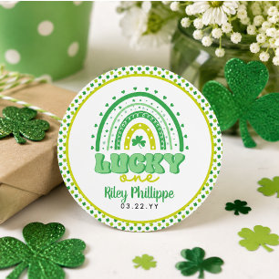Blue Clover & Rainbow Lucky One First Birthday  Classic Round Sticker