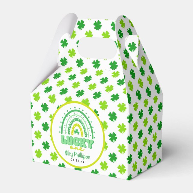 Blue Clover & Rainbow Lucky One First Birthday  Favour Box (Front Side)