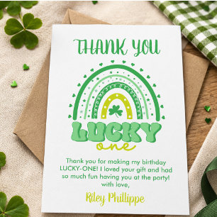 Blue Clover & Rainbow Lucky One First Birthday Thank You Card