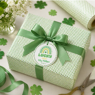 Blue Clover & Rainbow Lucky One First Birthday  Wrapping Paper