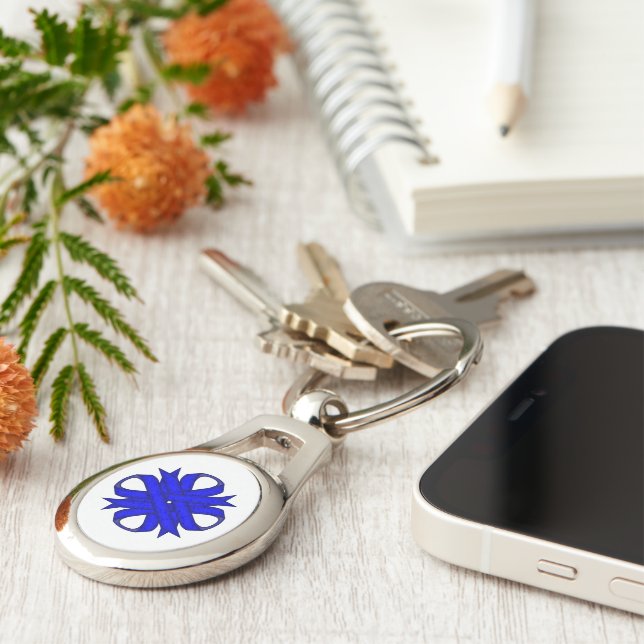 Blue Clover Ribbon by Kenneth Yoncich Key Ring (Side)