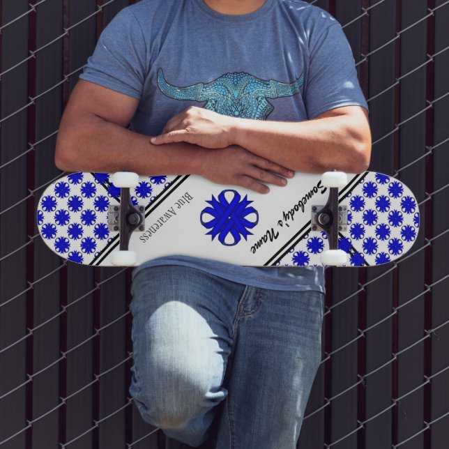 Blue Clover Ribbon by Kenneth Yoncich Skateboard (Outdoor 3)