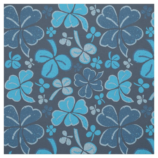 Blue Clover Shamrock Pattern St. Patrick`s Day Fabric (Swatch)
