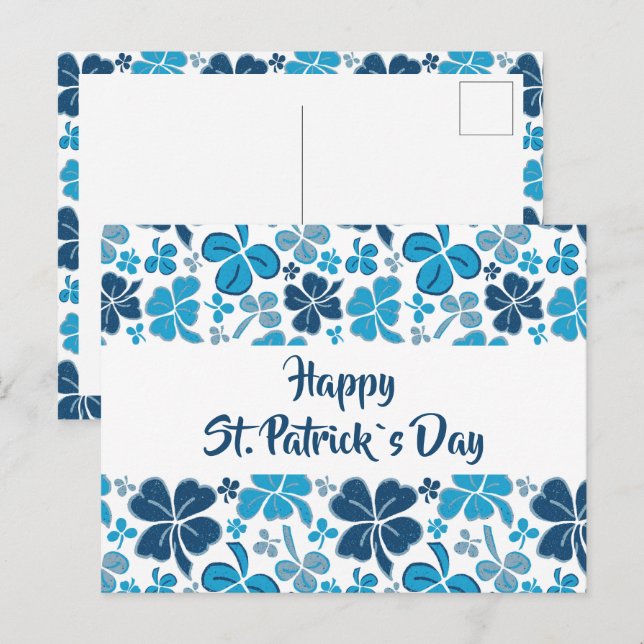 Blue Clover Shamrock Pattern St. Patrick`s Day Postcard (Front/Back)