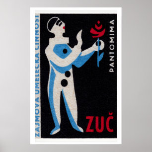 Blue Clown Red Rose - Matchbox Print - Czech Wall