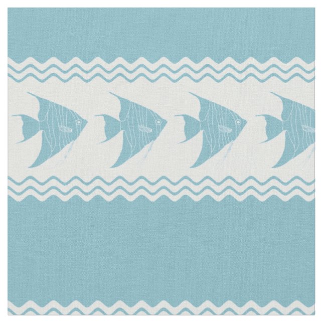 Blue Coastal Angelfish Stripes Fabric (Close Up)