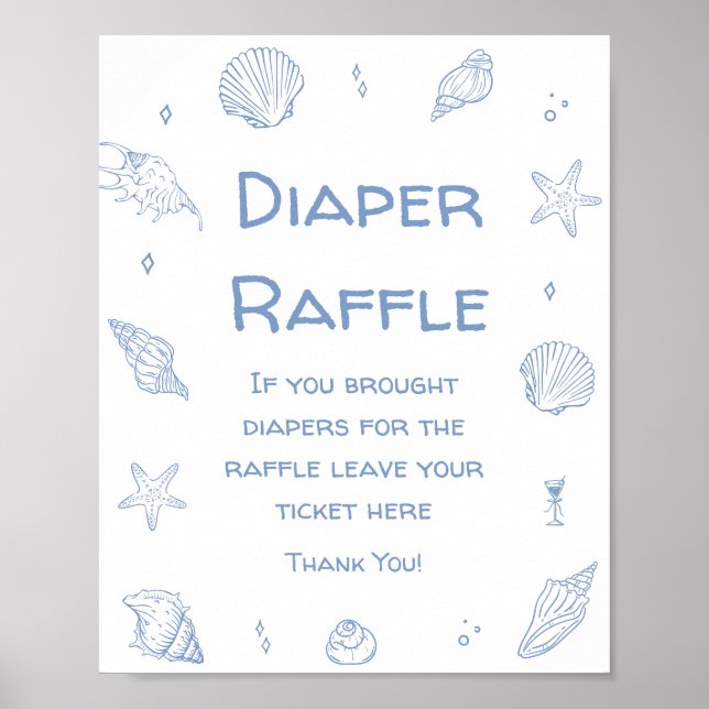 Blue Coastal Beach Baby Shower Diaper Raffle  Poster (Front)