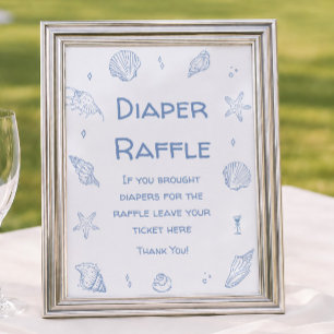 Blue Coastal Beach Baby Shower Diaper Raffle Poster