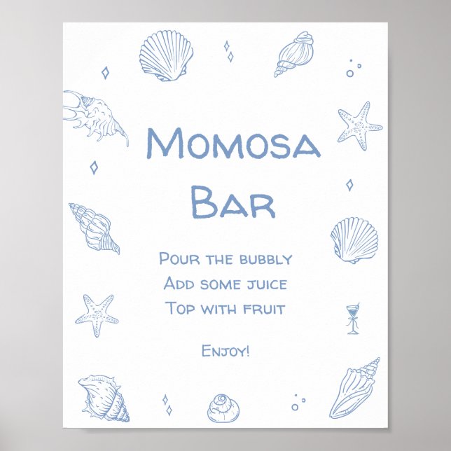Blue Coastal Beach Baby Shower Momosa Bar Poster (Front)