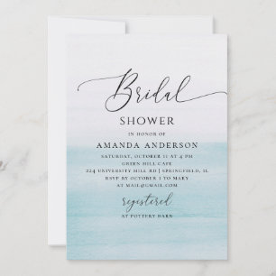 Blue Coastal Bridal Shower   Watercolor Beach Invitation