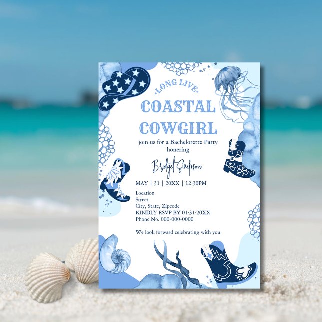 blue coastal cowgirl bachelorette party invitation (Creator Uploaded)