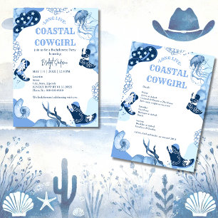 blue coastal cowgirl bachelorette party invitation
