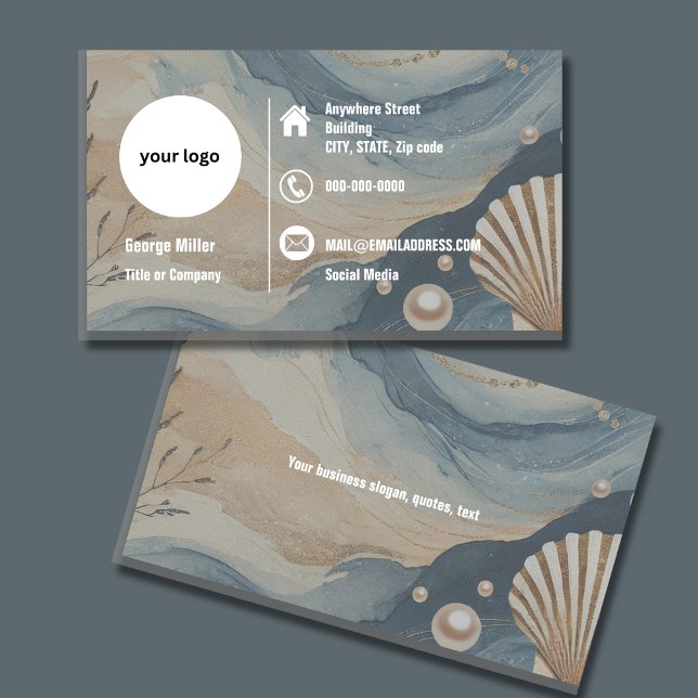 blue Coastal elegant Minimalist Professional logo Business Card (Creator Uploaded)