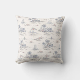 Blue Coastal French Toile Cushion