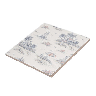 Blue Coastal French Toile Tile