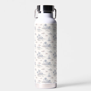 Blue Coastal French Toile Water Bottle