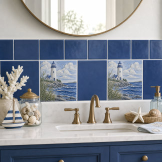 Blue Coastal Lighthouse Nautical Decor  Tile