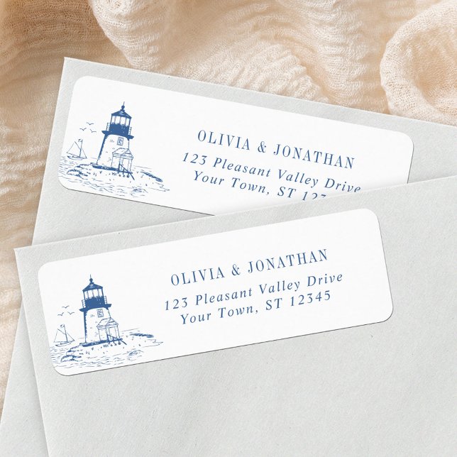 Blue Coastal Lighthouse Wedding Return Address (Creator Uploaded)