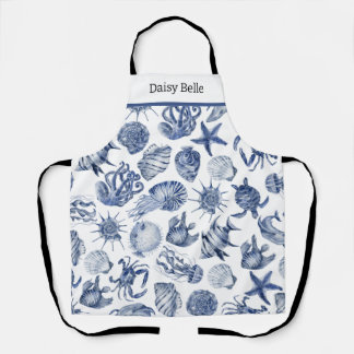 Blue Coastal Living Home Decor Apron