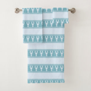 Blue Coastal Lobster Stripes Bath Towel Set