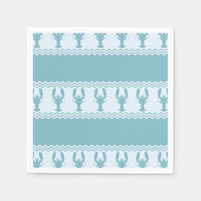 Blue Coastal Lobster Stripes Napkin (Front)
