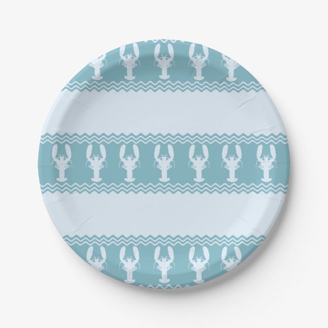 Blue Coastal Lobster Stripes Paper Plate (Front)