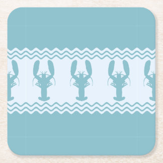 Blue Coastal Lobster Stripes Square Paper Coaster