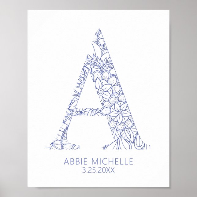 Blue Coastal Mandala Letter A Wall Art for Kids (Front)