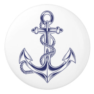 Blue Coastal Nautical Anchor Ceramic Knob