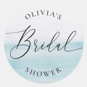 Blue Coastal Ocean Bridal Shower   Elegant Beach Classic Round Sticker
