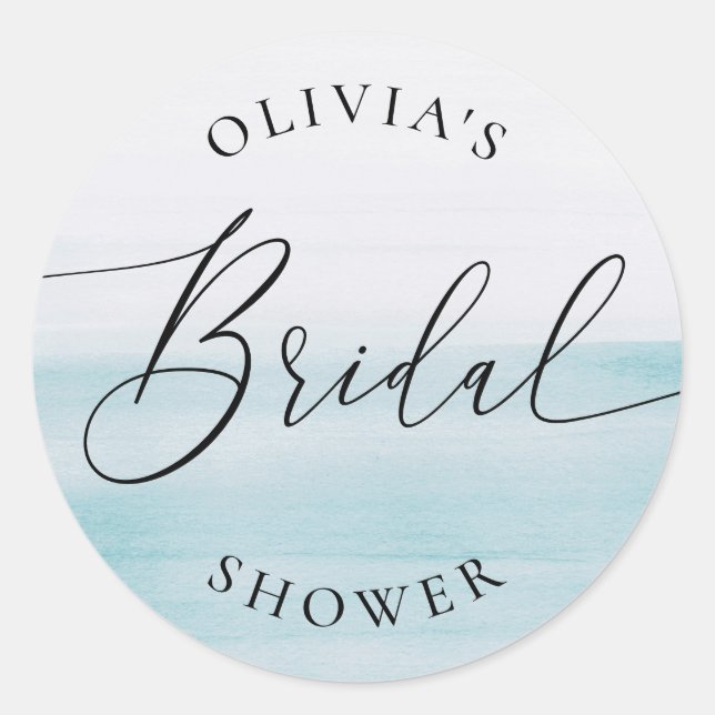 Blue Coastal Ocean Bridal Shower | Elegant Beach Classic Round Sticker (Front)