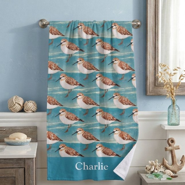 Blue Coastal Sandpiper Bird Beach Towel (Creator Uploaded)
