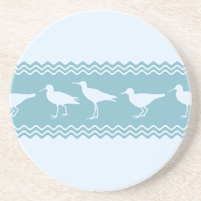 Blue Coastal Sandpiper Bird Stripes Coaster (Front)