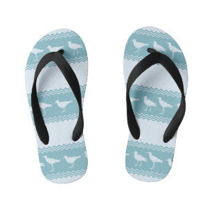 Blue Coastal Sandpiper Bird Stripes Kid's Jandals