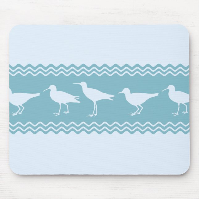 Blue Coastal Sandpiper Bird Stripes Mouse Pad (Front)