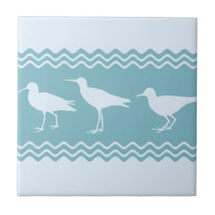 Blue Coastal Sandpiper Bird Stripes Tile