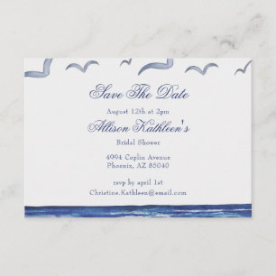 Blue Coastal Sea Bridal Shower Save The Date Enclosure Card