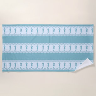 Blue Coastal Seahorses Stripes Beach Towel