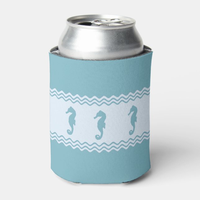 Blue Coastal Seahorses Stripes Can Cooler (Can Front)